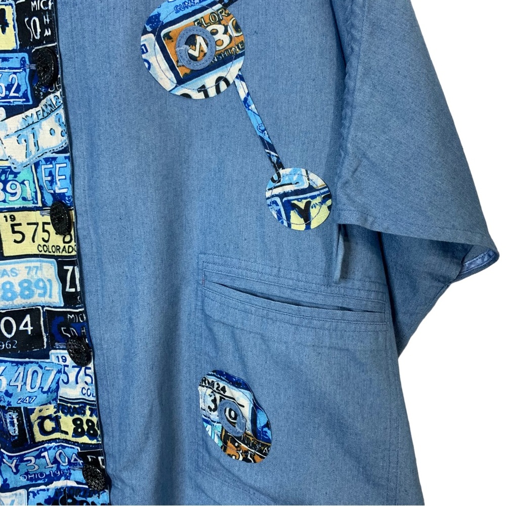 NEONOBLE Super Oversized License Plate Print Colorblock Tunic w/ Pockets - Picture 6 of 10